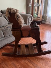 Vintage Large Child  s Rocking Horse Amish Made Yarn Mane Padded Seat Photo Prop