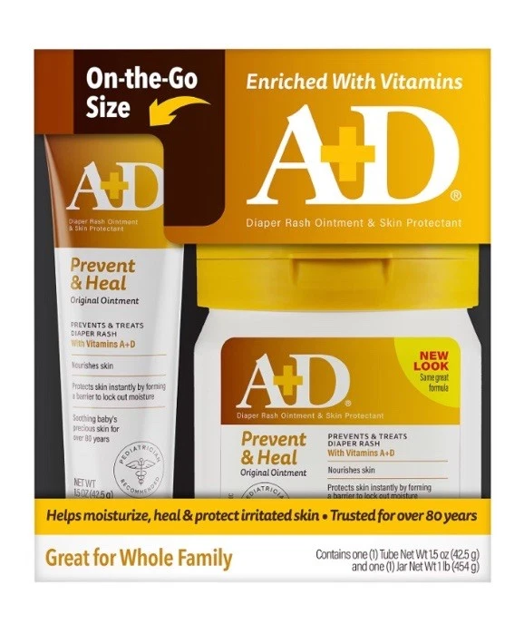 A+D Original Baby Ointment, 2 pack. 42.5g Tube + 454g Jar