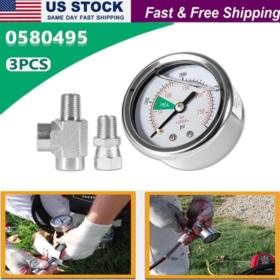 #ad 0580495 580495 HEA Airless Spray Pressure Gauge with T Piece 1 4quot; NPT for Titan $28.99