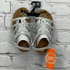 Wonder Nation Sandals Toddler Girls Size 11 Silver Bling Thong Vacation Summer