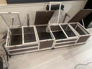 Petscosset Tortoise Habitat On Wheels, Wooden Tortoise Enclosure with Tray, Gray