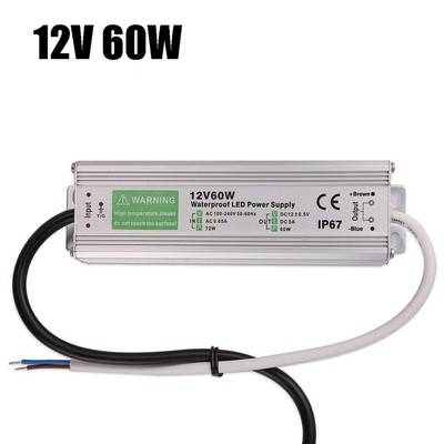 AC 110V-240V to DC12V 5A 60W IP67 Waterproof LED Transformer Driver Power Supply
