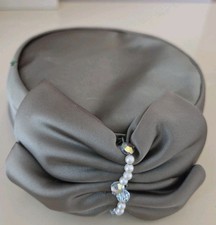 Vintage Marionat Bridal Veil Hat Fascinator Satin Pearl Beaded Headpiece Wedding