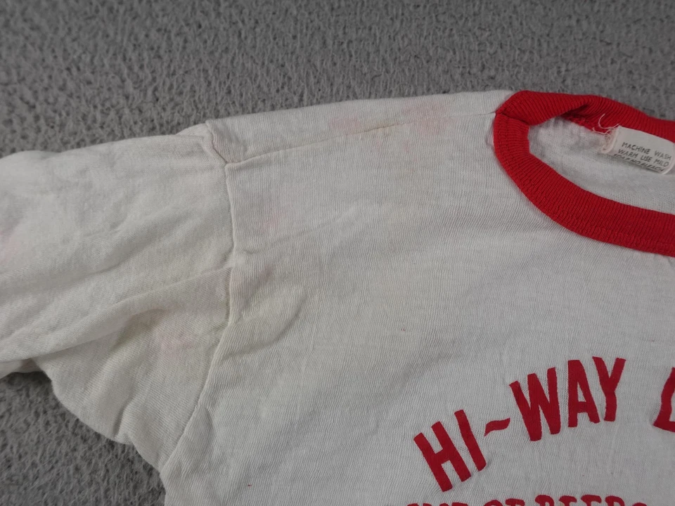 Camisa De Colección Hi Way Licores Juvenil Mediana Blanca Timbre Años 80 Bar Gráfico Promo Foto 3 de 4