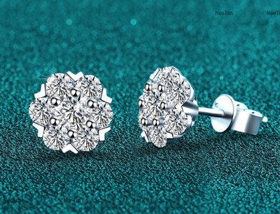 Ohrstecker 1,6 kt Rundschliff Laborgefertigt Diamant Testbestand 14 K Gold Blume