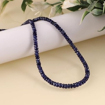 Natural Blue Sapphire Stone Beaded Necklace Faceted Roundel 925 Silver Necklace