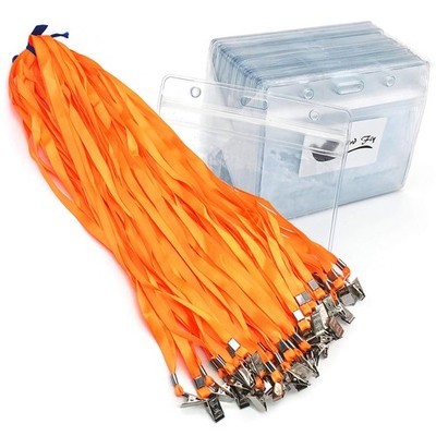 Bird Fiy Lanyards with id Holder Name Badges 50 Pcs Waterproof Plastic Orange 