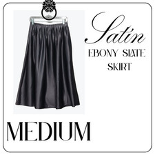 Everleigh Skirt Womens Medium Dk Gray Satin Long Midi Pull On Ebony Slate Flowy