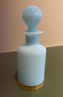 French Light Blue Opaline Glass Cylindrical Containers – Gilt Copper