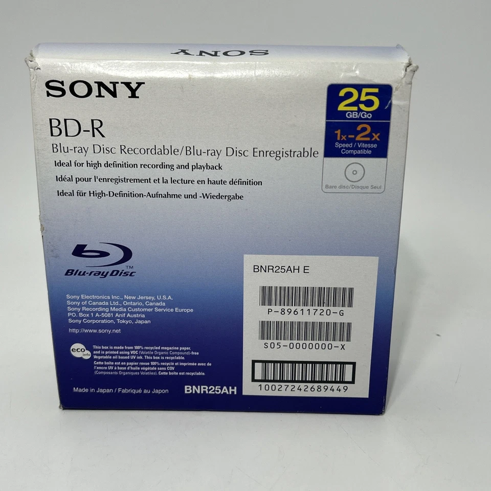 Sony BD-R 5 PACK Blu-Ray Disc 25GB 1x-2x Speed Recordable w/ Storage Case New - Image 3 of 4