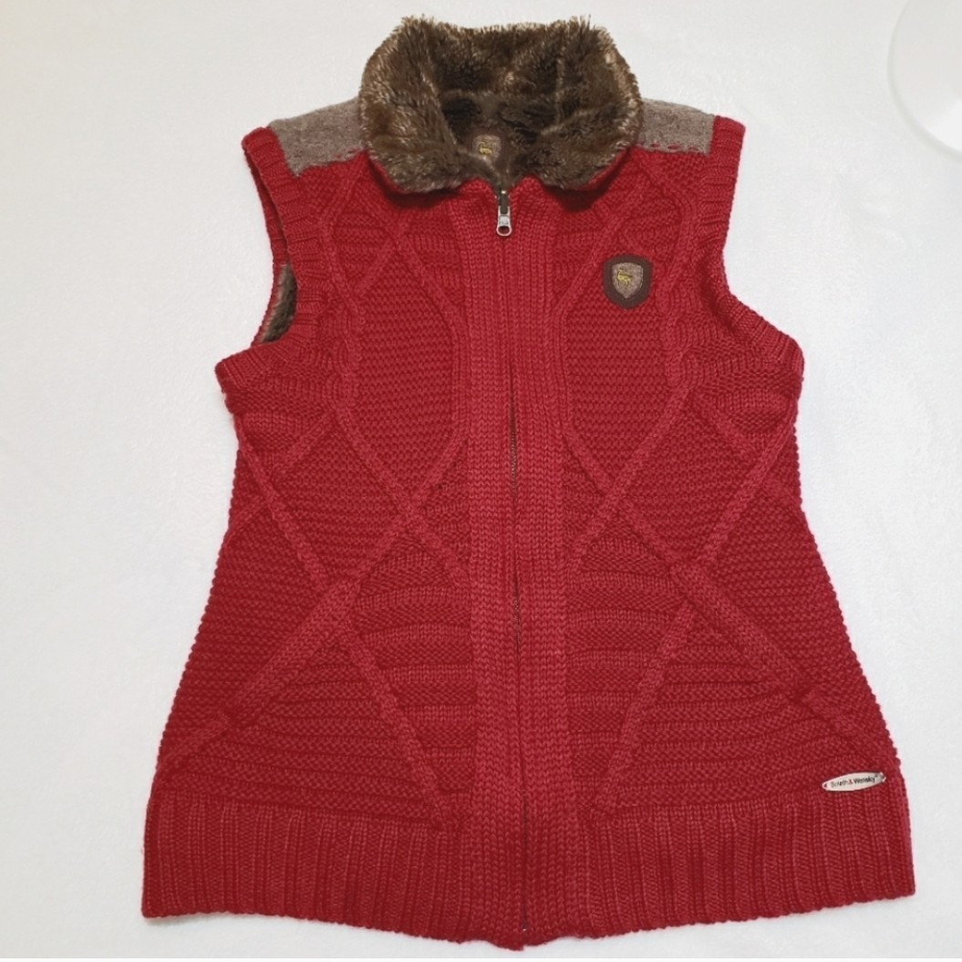 Spieth & Wensky Women's Reversible Vest Faux Fur & Cable Knit Wool Size Small