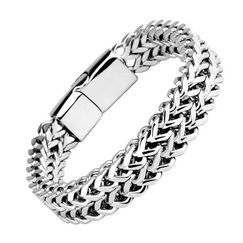Pulsera de acero titanio quilla trenzada de doble capa hip-hop de moda para hombre Foto 3 de 4