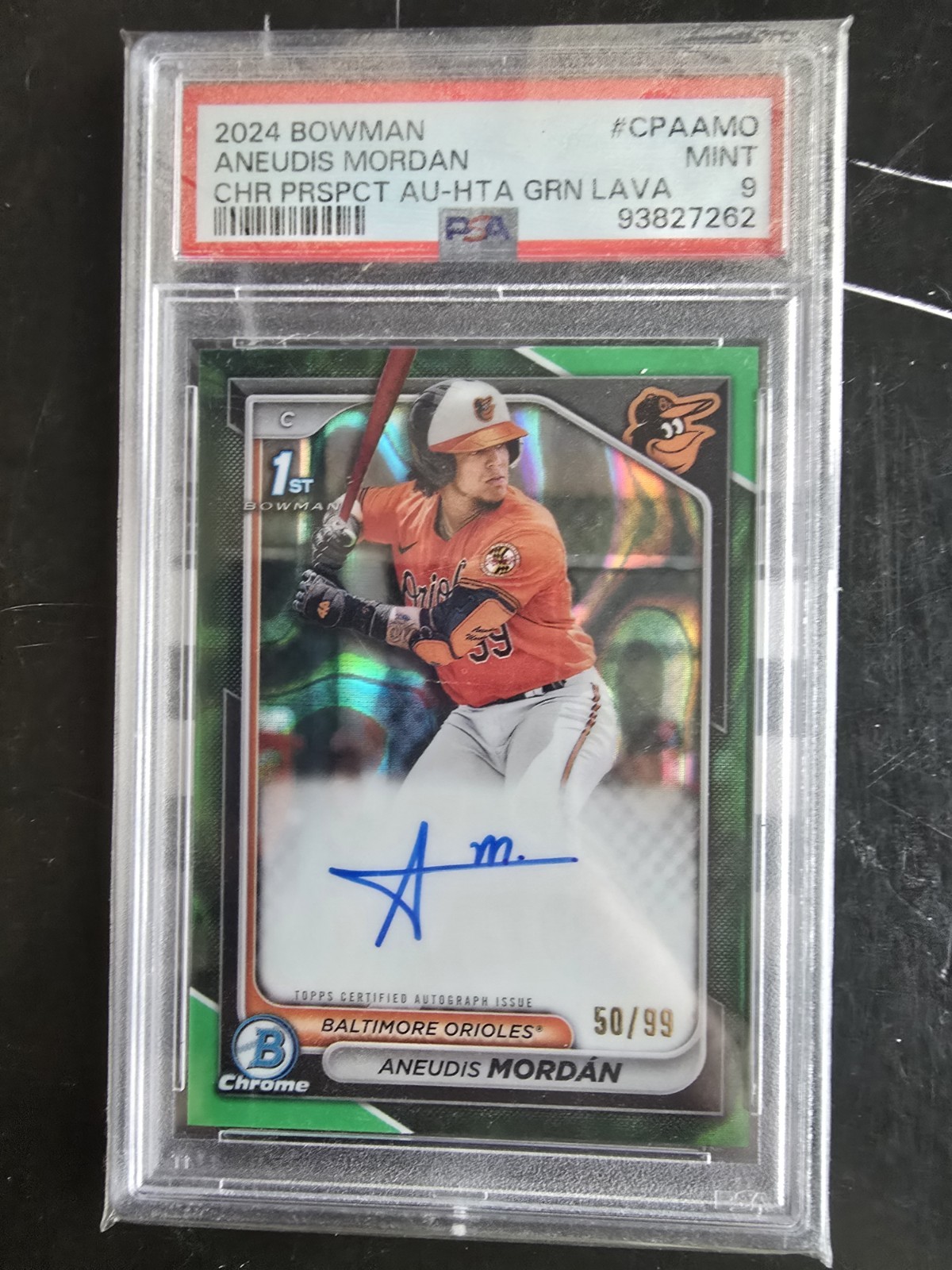 Aneudis Mordan 2024 1st Bowman Chrome CPA-AMO Green Lava Refractor Auto 50/99 SP