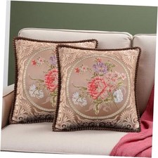 Set of 2 Brow Vintage Throw Pillow Covers 18x18in,Flowers Pack of 2 Brown-1