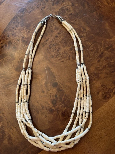 OFF WHITE COLLANA VINTAGE ANNI 70 OSSO BIANCO SPORCO TRIPLO FILO PERLINE