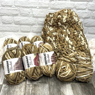 Bernat Blanket Yarnspiration Yarn Lot SONOMA Tan Cream 8 Rolls & Started Blanket