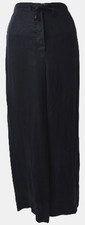 Escada Wide Leg Linen Pants M Cropped Button Fly POCKET Blue Beach Cruise Resort