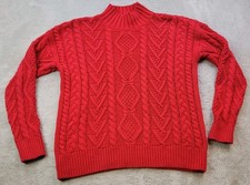 Lauren Ralph Lauren Cable Knit Sweater Womens Large Red Mock Neck