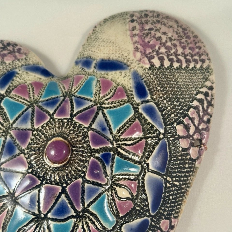 Mandala de cerámica esmaltada de 11 pulgadas para colgar en la pared corazón de estudio regalo boho Foto 2 de 4