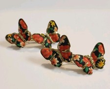2 VINTAGE BUTTERFLY METAL HAIR CLIP BARRETTES FLORAL DESIGN KOREA