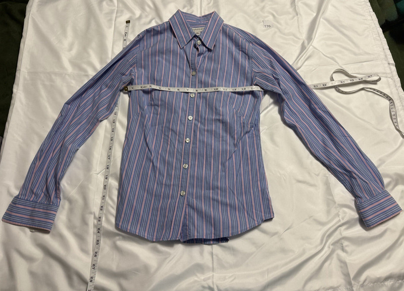 Banana Republic Non-Iron Fitted Stretch women’s Dress Shirt Blue Pink Stripe 0