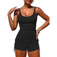 NWT ZAFUL Tankini Swimsuit Tummy Control Ruched Top with High Waisted Shorts