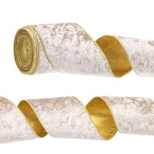 4 Inch x 10 Yards Velvet Wired Gold Crushed Ribbon for Bow Decor Light Brown