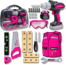 Kids Tool Set Carrying Case Electronic Drill Construction Vest Pretend