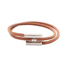 Bracciale HERMES Tournis Tresse 18,5 cm acciaio inox pelle usato donna