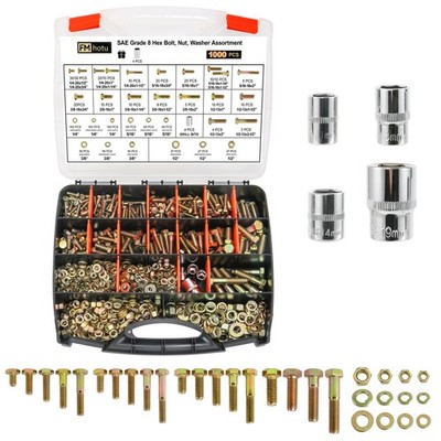 1000PCS Grade 8 Bolt Assortment Kit, Heavy Duty Bolts and Nuts Kit, 1/4-20 5/...