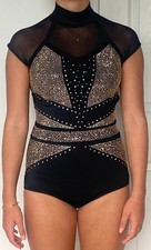 Weissman Black Gold Rhinestone Dance Costume Adult MA Competition Leotard