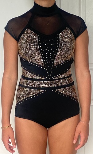 Weissman Black Gold Rhinestone Dance Costume – Adult MA – Competition Leotard