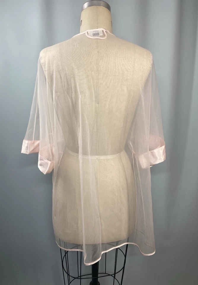 Roupão transparente TAMANHO MÉDIO tricot de náilon rosa INTIMO AMORE anos 80 anos 90 clássico - Imagem 3 de 4