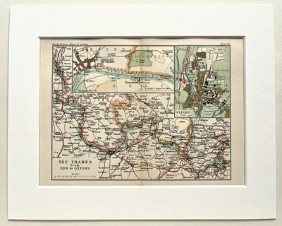 #ad #ad Antique 1900 London Map Mounted THE THAMES from KEW to OXFORD 63 GBP 9.99
