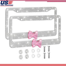 2 Pack Bling License Plate Frame Ribbon Bow Handcrafted Shiny Rhinestones Stain