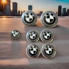 BMW Badges 1x82+1x74mm+4x 56mm Steering Wheel Sticker 45mm 7 Pieces Black &white