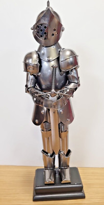 Warrior security Guard Knight Sculpture silver metal with sword, Collectibles