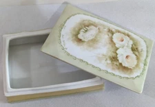 Vintage Heavy Floral Trinket  and Jewelry Faux Book Box Signed Collier '81