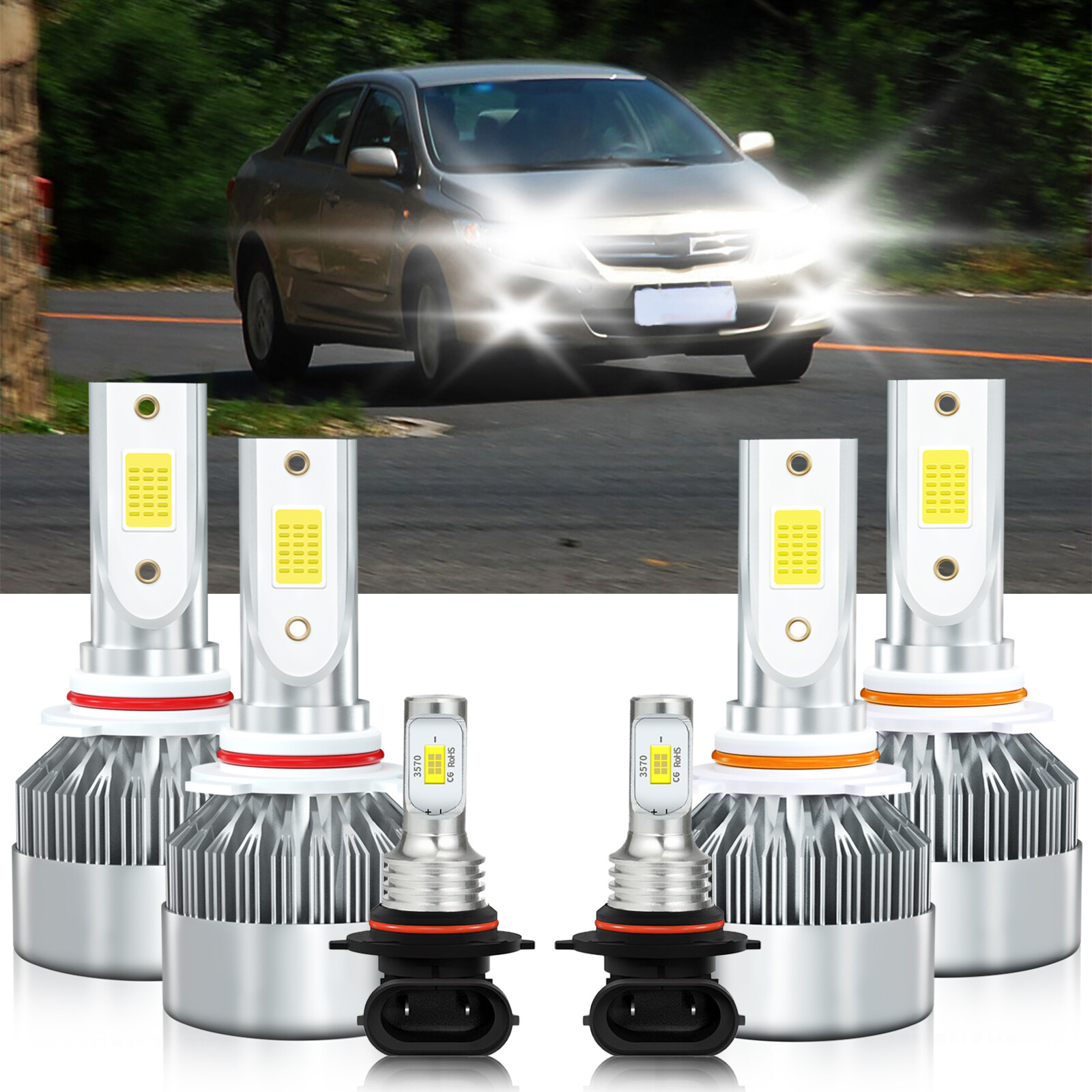For Toyota Corolla 2005-2008 6x Car LED Headlight Bulbs Hi Low Fog Light Kit