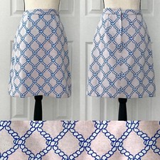 Vtg 70s Pink Skirt White Rope Print Polyester Back Zipper Size XS Waist 23.5  