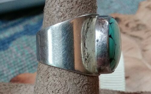 Vtg Jay Kjng Mine Finds DRT Sterling Silver Ring Turquoise Stone Size 5.75~9g - Picture 3 of 10