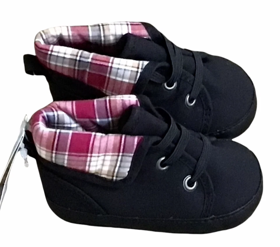 Zapatos de cuna Gymboree Hoot & Hop para niños negros de caña alta a cuadros talla 01 nuevos con etiquetas Foto 2 de 4