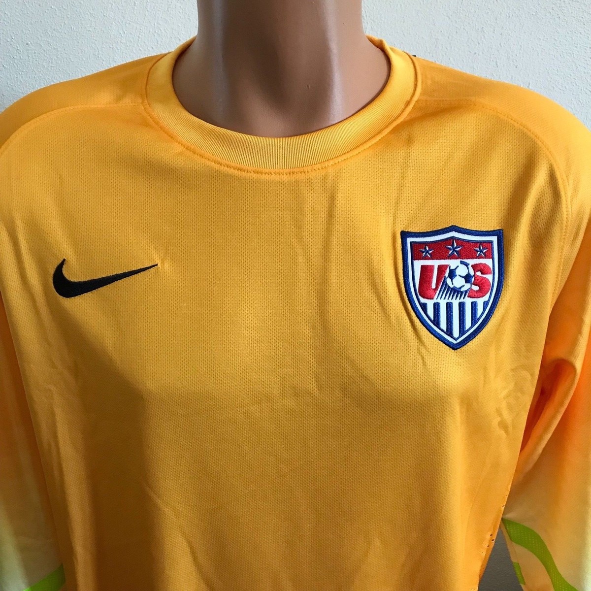 2014 Nike US Soccer Goalie Goalkeeper Jersey Men's Yellow Size XL