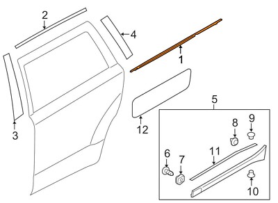 15-19 Subaru Outback Rear Door Belt Weatherstrip Driver Side 62280AL03B