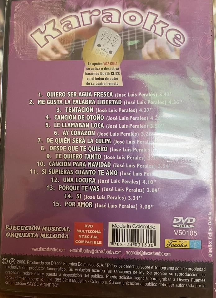 Columbia: Canta Como Perales Cd Karaoke Sealed  2006 Fuentes - Image 2 of 2