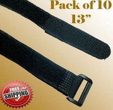 10x 13" Black  Fastener Cable Tie Down Straps Reusable Cord Hook & Loop Reusable