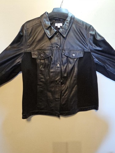 D & Co Denim & Co. 2X Black Faux Leather Button Up Jacket Ladies Plus Size - Picture 11 of 12