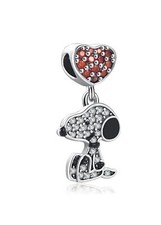 Peanuts SNOOPY Heart S925 Sterling Silver  Rhinestone Charm With Gift Box