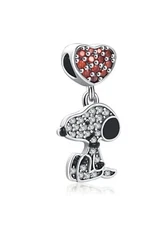 Peanuts SNOOPY Heart S925 Sterling Silver & Rhinestone Charm With Gift Box