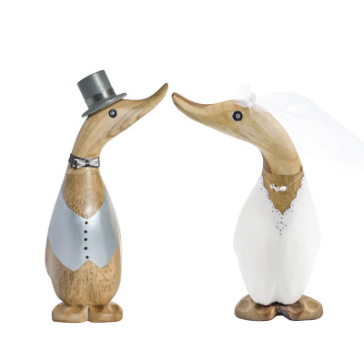 DCUK Hochzeit Entenküken Natur Holz Haus Ornament und Geschenkidee - Herr und Frau